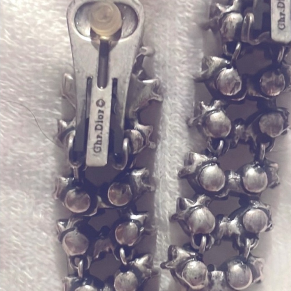 Dior Silver Crystal Leaf Earrings - Picture 3 of 6